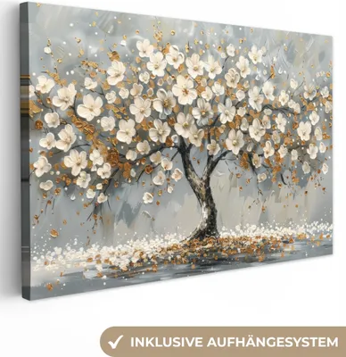 Produktbild von Leinwand Bilder 120x80 cm - Lebensbaum Weiß, moderne Wanddeko für Wohnzimmer