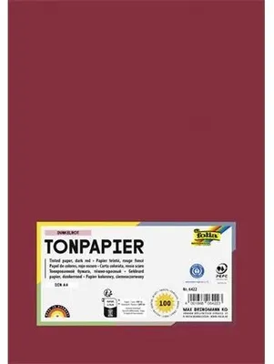 Farebný papier, A4, 130 g, 100 listov, FOLIA, tmavočervený