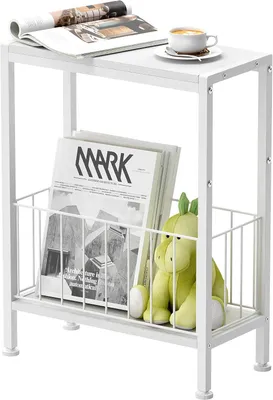 Obrázok produktu pre Odkladací stolík 20 x 43 x 58 cm, 2 police, držiak na časopisy, kov, do obývacej izby, biela