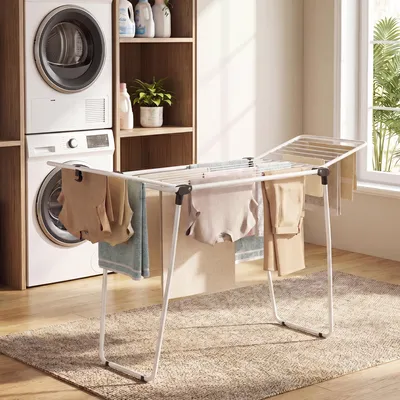 Produktbild von SONGMICS Wäscheständer, Standtrockner platzsparend, klappbar, 158 x 53 x 93 cm, Sockenhalter, weiß