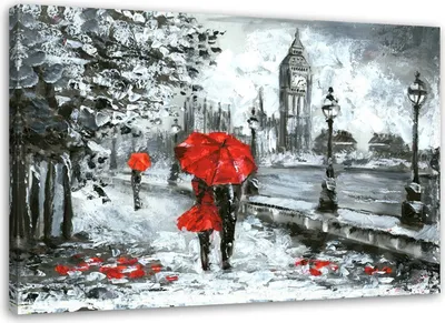Produktbild von Leinwandbild ein spaziergang in london 120x80 cm Feeby rot wandbild bereit zum aufhängen