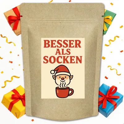 Produktbild von Wichtel Geschenk „Besser als Socken“ – Früchtetee mit Erdbeer Geschmack in der Zip-Tüte – originelles Weihnachtsgeschenk Wichtelgeschenk