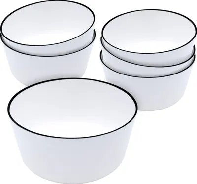 Image de Mélamine Bol 14 cm - 6 pièces / blanc avec bord noir - Bol à céréales