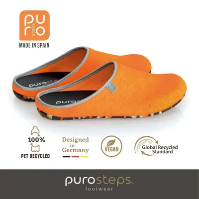 Produktbild von Filz Hausschuhe Fußbett Recycelt purosteps footwear Fieltro-Eco - Signet Neon Orange-Grau, 43