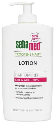 Produktbild von Lotion für trockene Haut, Sebamed, Urea Acute 5 % Lotion, intensive Feuchtigkeitspflege, Beruhigung trockener Haut, 400 ml