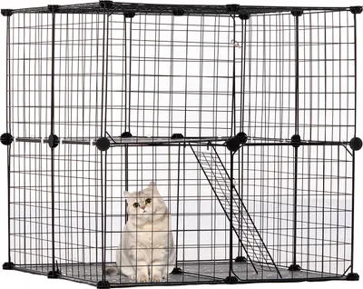 Produktbild von VEVOR 2-stöckiger Katzenkäfig, 711 x 711 x 711 mm, abnehmbares Katzengehege aus Metalldraht, mit Rampenleiter und verstellbarer Ruheplattform, Metalldrahtkäfige