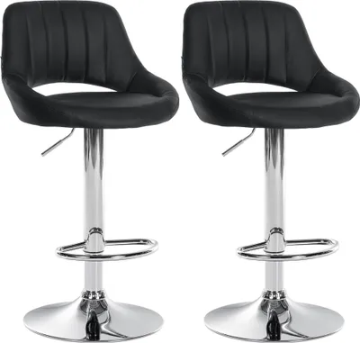 Produktbild von 2er Set Barhocker SEGAD - Kunstleder Schwarz 47x48x85 cm Silber | Barstuhl Höhenverstellbar Mit Lehne Drehbar Tresenhocker Tresenstuhl Kneipenhocker