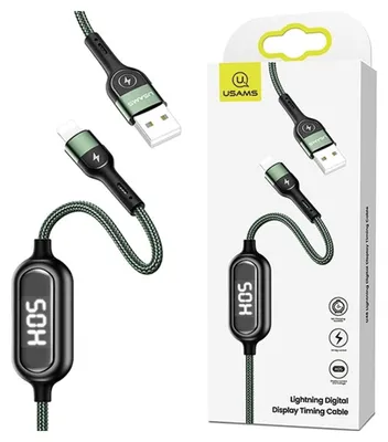 Image de Usams Braided Cable U48 Lightning 1.2M 2A Fast Charging Led Green/Green Sj423Usb02 (Us-Sj423)