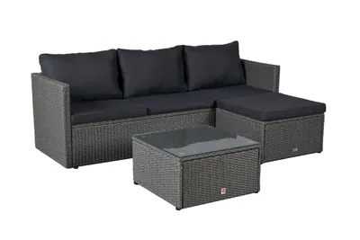 Produktbild von Loungeset Manila Gartenlounge Ecksofa mit Tisch + Hocker Polyrattan Grau-Mix