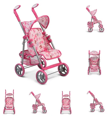 Produktbild von Moni Puppenwagen Flower Garden verstellbare Rückenlehne und Griffe klappbar Korb pink
