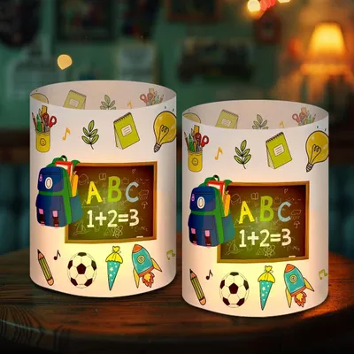 Produktbild von 12 Windlicht Tischdeko Einschulung Junge, Schulanfang Deko Blau, Windlichter Tischdeko Endlich Schulkind, Schulkind Junge mit Bunten ABC Zuckertüte