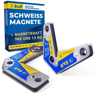 Produktbild von S&R Schweißmagnet Set 2-tlg. Winkel 15° 45° 60° 90° 120° 135° 165°, Montagehelfer Schweißwinkel Winkelmagnet mit hoher Haltekraft