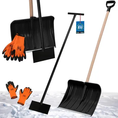 Zdjęcie produktu dla KOTARBAU® Zestaw łopata do śniegu z drewnianą rączką 131 cm skrobaczka do lodu 119 x 20 cm + rękawice ciepła łopata do śniegu odśnieżarka odśnieżarka samochodowa skrobaczka z rączką łopata z rączką