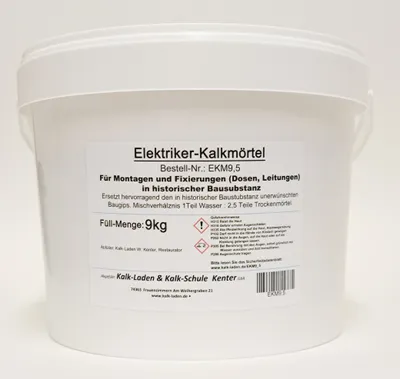 Produktbild von Elektriker-Kalk-Mörtel, ersetzt unerwünschten Baugips in historischer Bausubstanz, 9 kg im Eimer