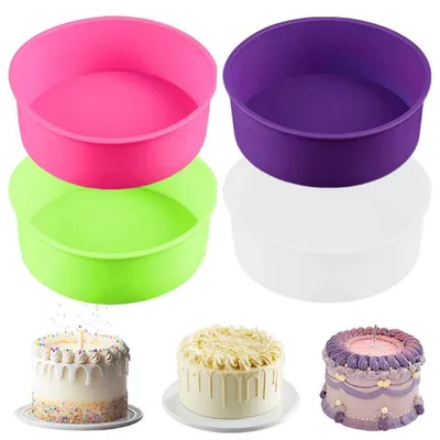 Produktbild von 4 Stück Silikon Kuchenform Rund 6 Zoll Antihaft Rosa Lila Grün Weiß