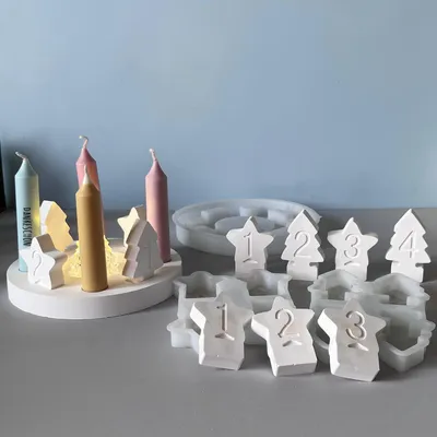 Produktbild von Weihnachtliche Silikonformen, 9-teilige Silikonform für Weihnachtsbaum und Stern, Gips-Kerzenhalter-Gussform für DIY-Projekte