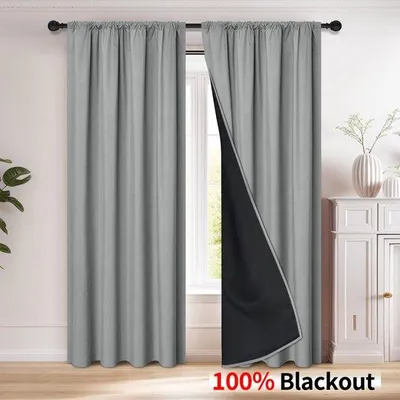 Image de Panneaux occultants à deux voiles pour la protection solaire dans le salon - 132 cm x 241 cm (gris)