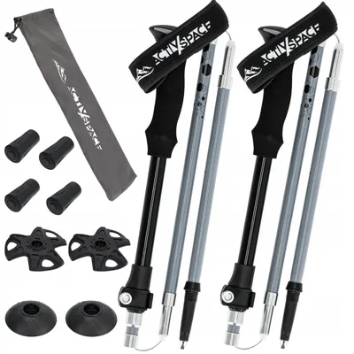 Zdjęcie produktu dla Składane kijki trekkingowe, 2 sztuki, regulacja wysokości 110-135 cm, wykonane z aluminium 7075, z końcówkami