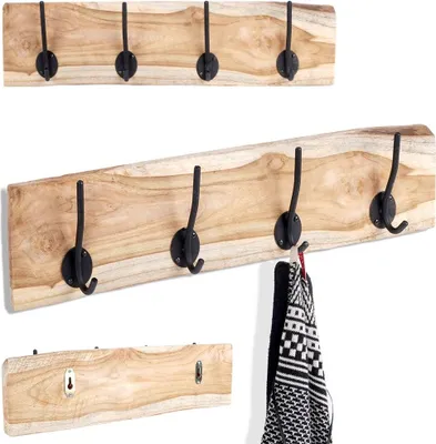 Produktbild von Wandgarderobe Garderobenhaken Kleiderhaken Hakenleiste Wandhaken aus Holz 49,5 cm