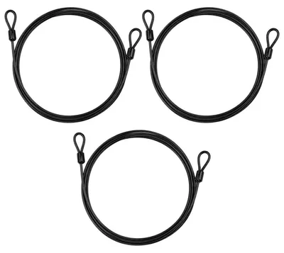 Immagine prodotto di Cavo a anello in acciaio con occhielli, 3 pezzi, lunghezza 2 metri, diametro 4 mm, rivestito in PVC nero, portata 110 kg