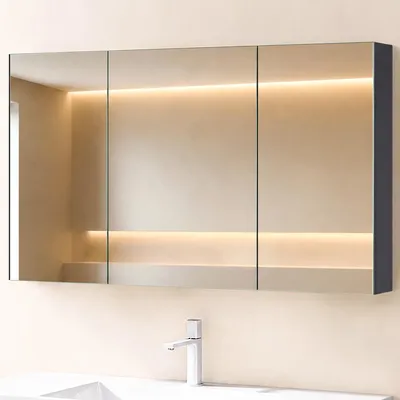 Produktbild von doporro Spiegelschrank Wandspiegel mit Spiegeltüren Wandschrank 80x15x70cm Hängeschrank für Badezimmer Anthrazit matt Spiegelschrank02
