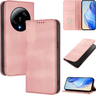 Produktbild von Handyhülle für Xiaomi 13 Ultra, Vintage Leder RFID Schutz Kartenfach Standfunktion Magnetische Klapphülle Pink