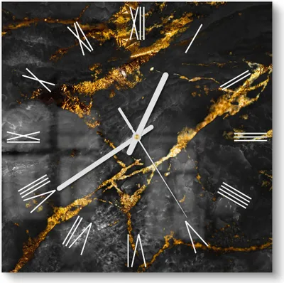 Produktbild von DEQORI Glasuhr 30x30 cm Römisch 'Veredelter Naturstein' Wanduhr Glas Uhr Design leise