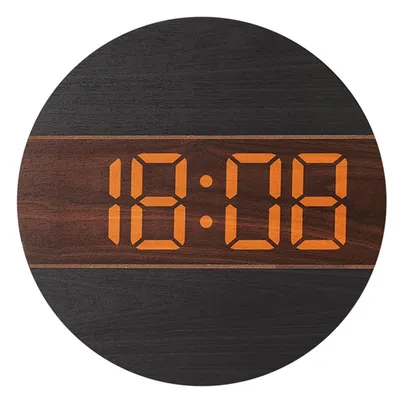 Produktbild von LED Holz-Wanduhr digital – Stille Runduhr, 12/24 h, Auto-Dimmen, Plug-in, ideal für Wohnzimmer, Büro & Zuhause