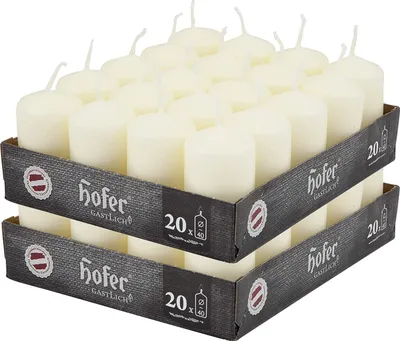 Produktbild von HOFER Stumpenkerzen 40 Stück – 4x7 cm – Elfenbein – 11h Brenndauer – Tropffrei, Ohne Duft – Deko Kerzen