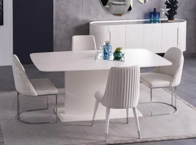 Obrázok produktu pre Jedálenský set Jedálenský stôl s čalúnenými stoličkami Jedálenský set Kuchynský set biely