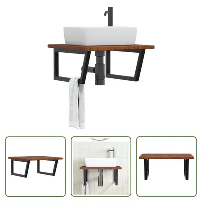 Immagine prodotto di The Living Store Piano lavabo con staffa in acciaio e legno massiccio di rovere