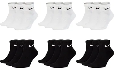 Produktbild von Nike SX7677 Socken Damen Herren Kurz Sportsocken Sparset - Größe: 42-46 - Farbe: 9 Paar schwarz 9 Paar weiss