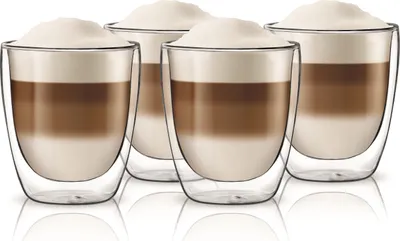 Produktbild von Aqualogis Thermogläser für Kaffee, Tee, kalte oder heiße Getränke 300ml 4 Stk - Kaffee Gläser - Thermo-Latte-Gläser - Kaffeegläser Set