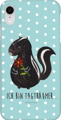 Produktbild von Mr. & Mrs. Panda Iphone XR Handyhülle Stinktier Blume - Türkis Pastell - Geschenk, Träume, Wildtier, Premium Kunststoff, Dreams, Skunk, Handy Case, Raubtier