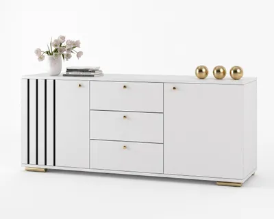 Produktbild von Große Kommode mit Schubladen Fernsehschrank HANA 3S Weiß Matt/Weiß Matt 150, KI-generiertes Bild