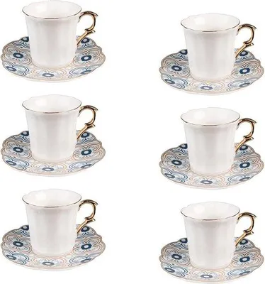 Immagine prodotto di Set di teiere in Vetroceramica, 6 pezzi, 95 ml, bianco/blu, decorativo, porcellana