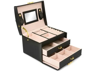 Produktbild von Schmuckkästchen Schmuckbox Schmuckschatulle Schwarz mit Spiegel & Schubladen