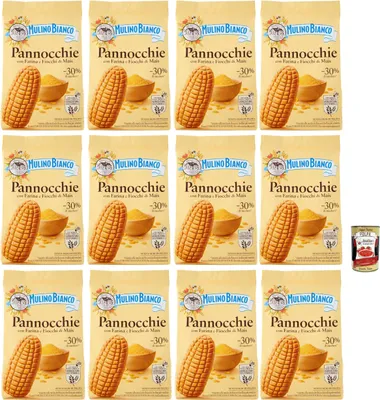 Produktbild von Mulino Bianco Pannocchie Biscotti con Farina di Mais, Kekse aus Maismehl, biscuits cookies, 12x 350 g + Italian Gourmet polpa 400g