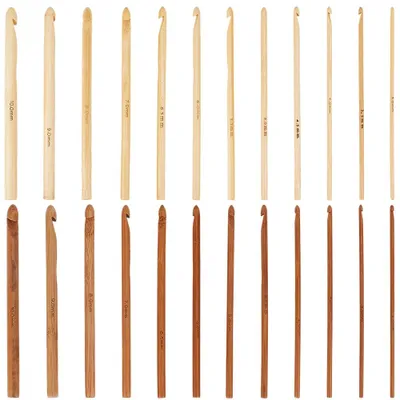 Produktbild von Bambus Häkelnadeln Set - 24-teilig mit 12 Größen von 3 bis 10 mm - Für Strick- und Bastelprojekte - 15 cm Länge - 2 Farben
