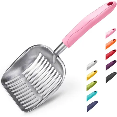 Produktbild von Katzenstreuschaufel Aluminiumlegierung Tiefe Schaufel Langer Griff Kotsieb 35 x 14 cm Rosa