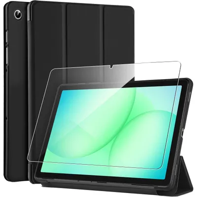 Image de Coque + Verre Trempé pour Samsung Galaxy Tab A11 Plus / A9 Plus, avec Support Veille-Réveil - Noir