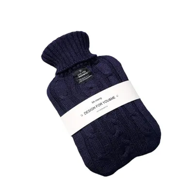 Produktbild von Wärmflasche mit weichem Strickbezug Auslaufsichere Wärmeflasche Bettflasche zur Schmerzlinderung aus Naturkautschuk für Kinder 1000ml Dunkelblau