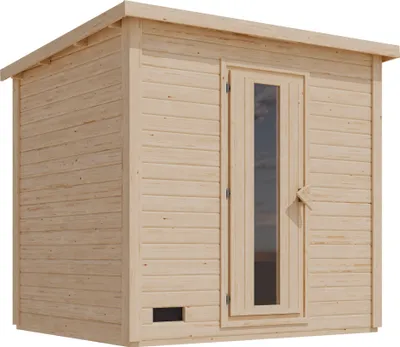 Produktbild von Karibu 38 mm Saunahaus Melo 3 naturbelassen mit Ofen 9 kW integrierte Strg