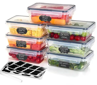 Productafbeelding van Vershoudbakje - Lunchbakje - 840 ml - Set van 7 - Transparant - Met deksel - Vriezerbestendig