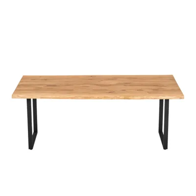 Produktbild von Massivholztisch Eiche 220x100 cm mit Baumkante – Esszimmertisch mit 4 cm Tischplatte & U-Metallgestell – moderner Esstisch , Natur Geölt