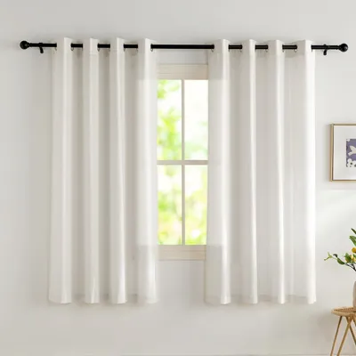 Obrázek produktu pro Záclony, krátké, poloprůhledné, s poutky, lněné, krémové barvy, rozměry 175 cm (výška) x 140 cm (šířka), balení obsahuje 2 kusy