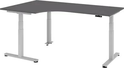 Produktbild von bümö Schreibtisch elektrisch XDSM - Gestell: Silber, Nachbildung: Graphit, Größe: Eckschreibtisch 200 x 120 cm