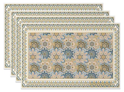 Platzsets, 4er-Set, 45x30cm, Blau/Gold, Marokkanisches Design