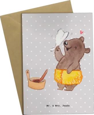 Produktbild von Mr. & Mrs. Panda Grußkarte Saunameister Herz - Grau Pastell - Geschenk, Firma, babykarte, osterkarte, weihnachtskarten, firmungskarte, osterkarten