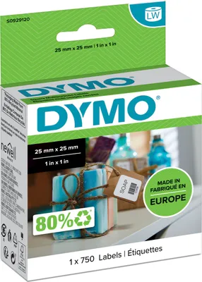 Produktbild von DYMO Original LabelWriter Mehrzwecketiketten (Klein) | 25 mm x 25 mm | Rolle mit 750 leicht ablösbaren Etiketten | selbstklebend | für LabelWriter Etikettendrucker und Beschriftungsgerät